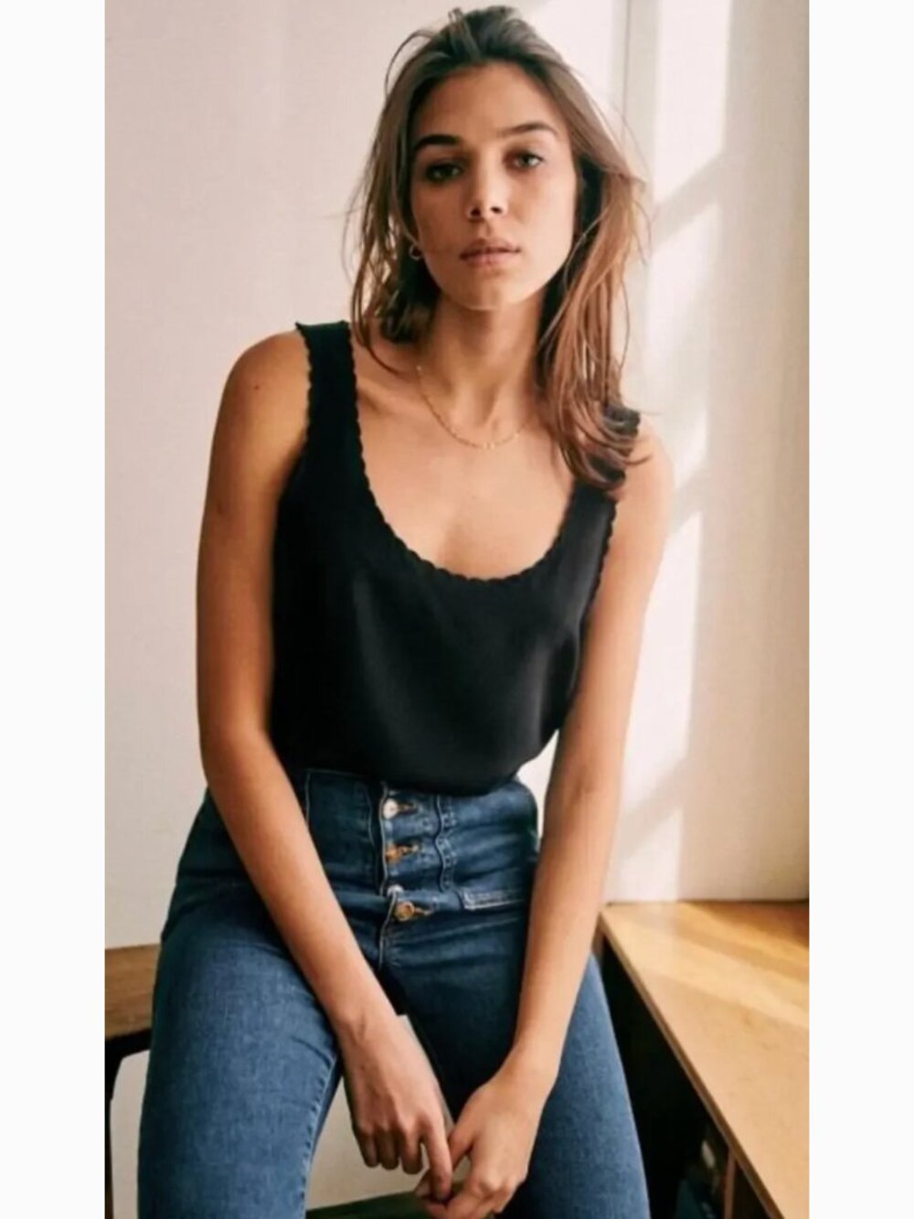 Sezane Lucie Silk Top Black 34
